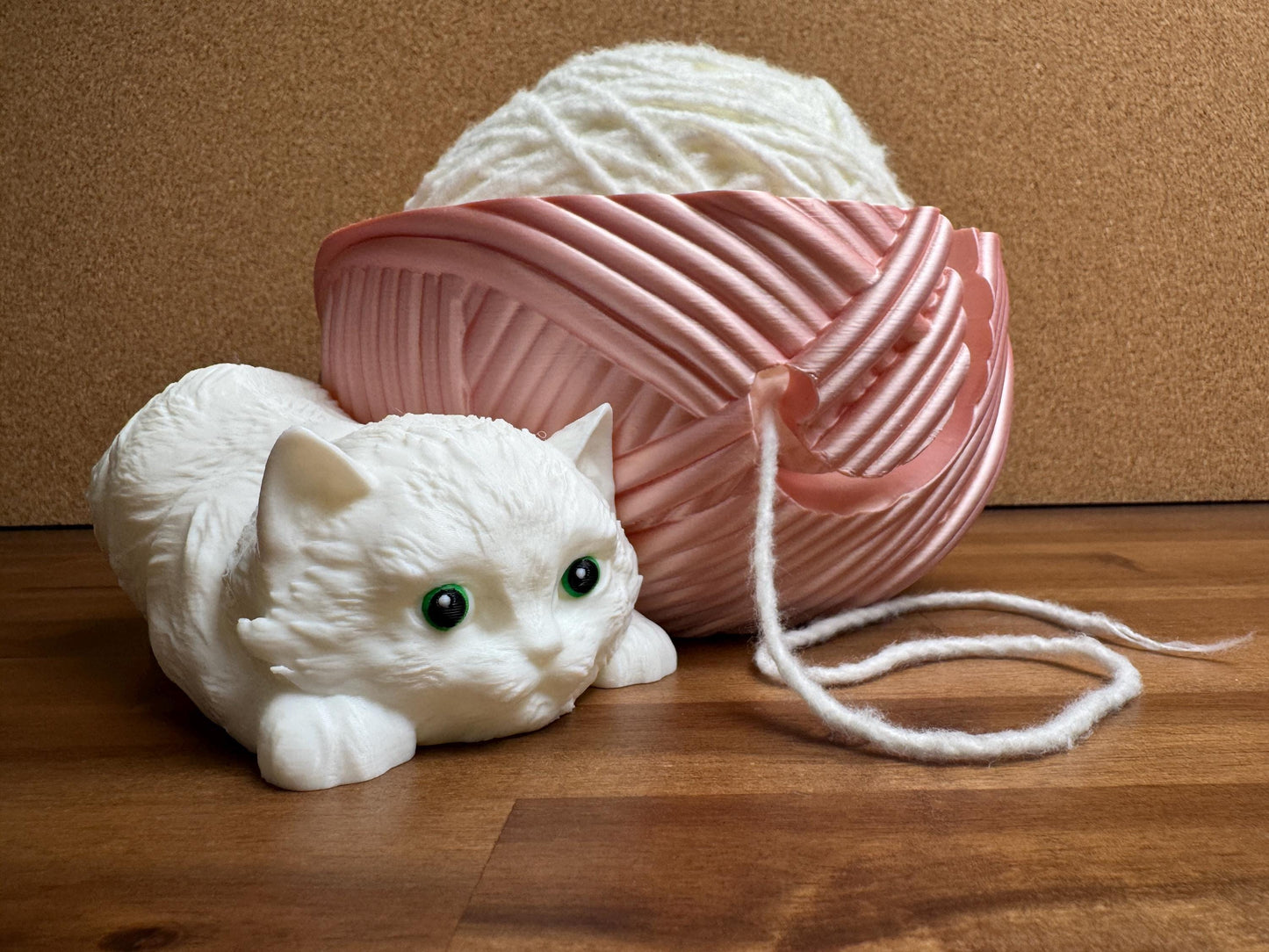 Crochet yarn bowl with cat, stitch counter, measuring tape folder